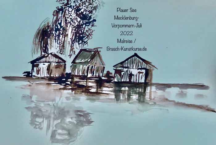 Malreise Mecklenburg-Vorpommern mit Brasch-kunstkurse. Ausserdem Acrylmalerei und Schlagmetall, sowie Linien, als auch Flächen. Hinzu kommen ebenso auch Stifte.